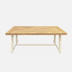 Acacia wood and steel table, indoor/outdoor