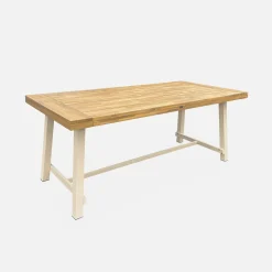 Acacia wood and steel table, indoor/outdoor