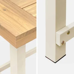 Acacia wood and steel table, indoor/outdoor