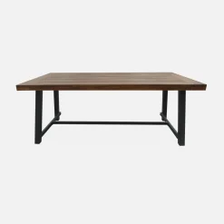 Acacia wood and steel table, indoor/outdoor