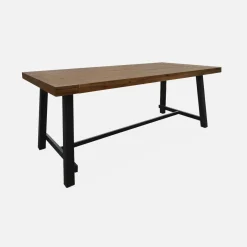 Acacia wood and steel table, indoor/outdoor