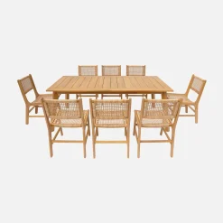 Acacia wood extensible garden table + 8 seats
