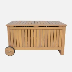 Acacia wood garden chest with wheels 119L