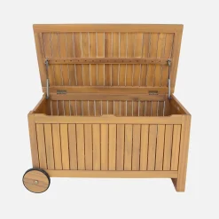 Acacia wood garden chest with wheels 119L