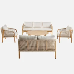 Acacia wood garden lounge set with ropes 7-seater