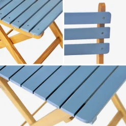 Acacia wood garden table, 2 folding chairs