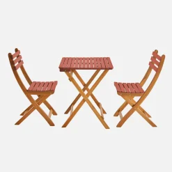 Acacia wood garden table, 2 folding chairs