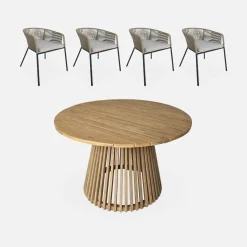 Acacia Wood Indoor/Outdoor Table + 4 Seats