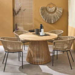 Acacia Wood Indoor/Outdoor Table + 4 Seats