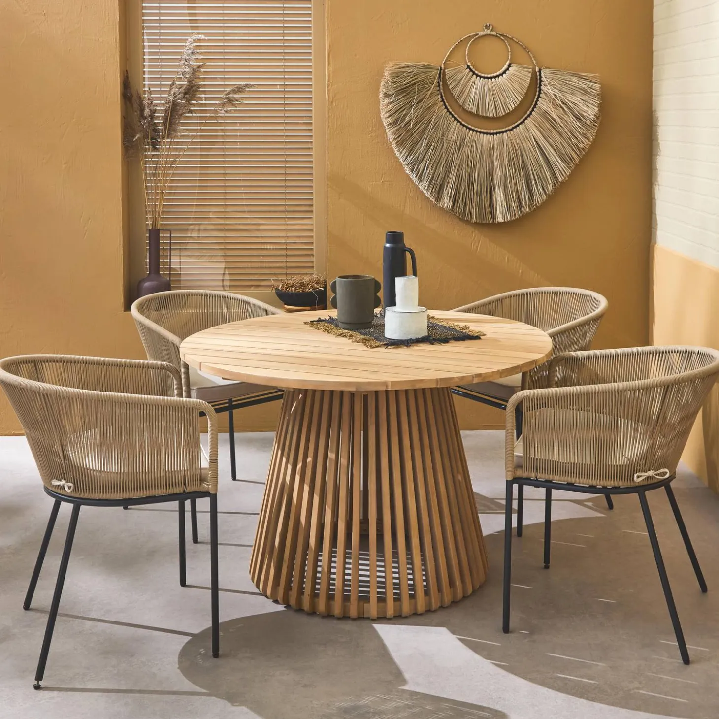 Acacia Wood Indoor/Outdoor Table + 4 Seats