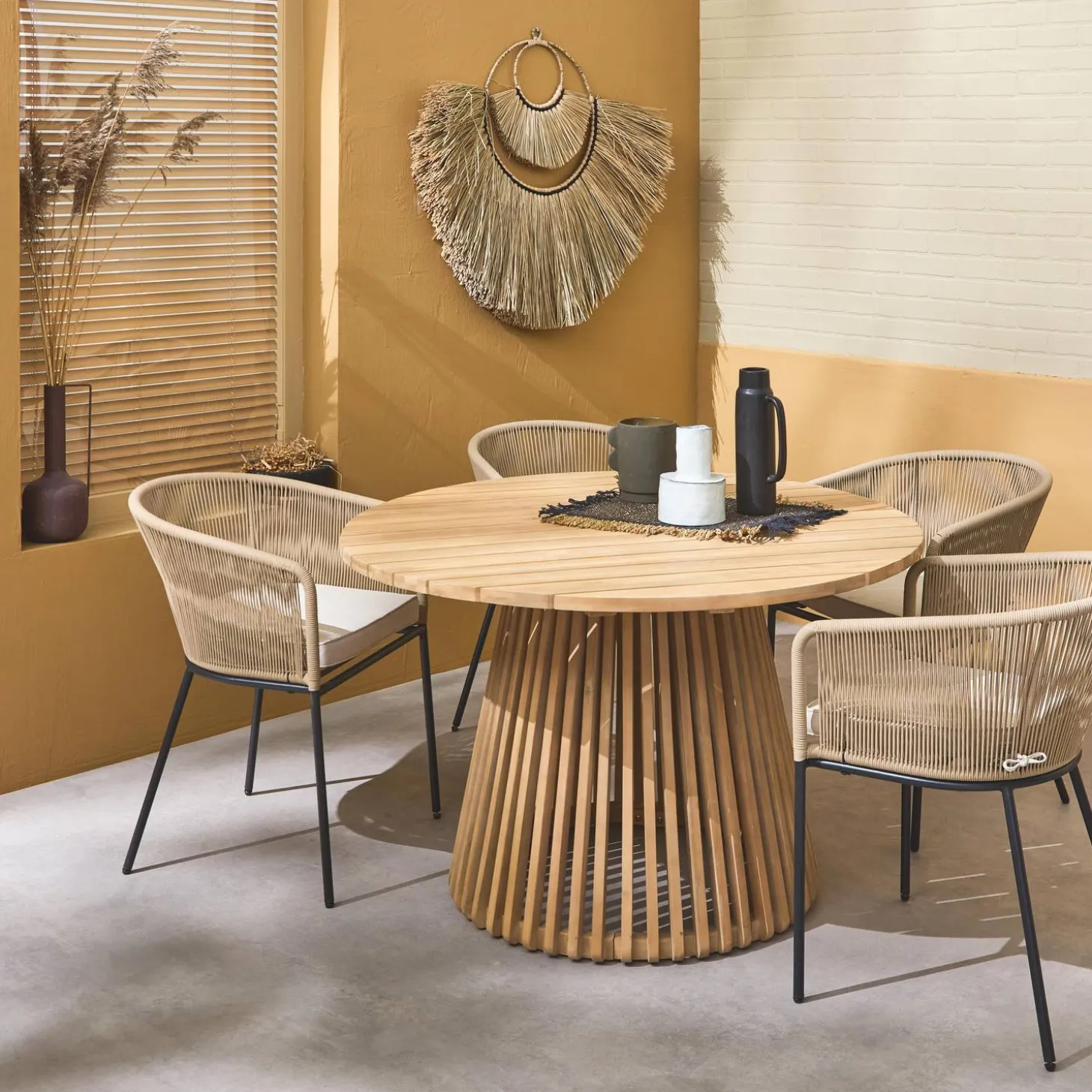 Acacia Wood Indoor/Outdoor Table + 4 Seats