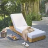 Acacia wood multi-position sun lounger with cushion