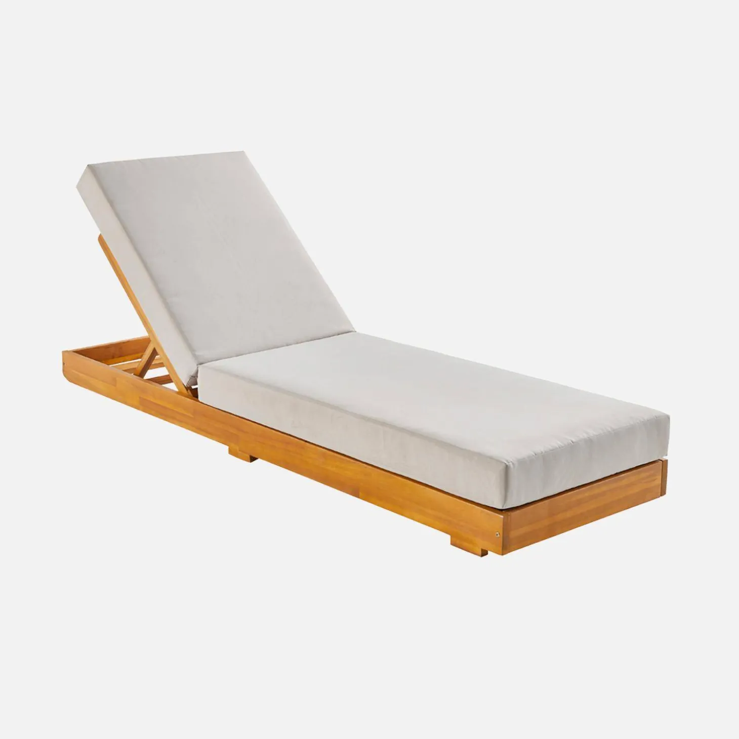 Acacia wood multi-position sun lounger with cushion