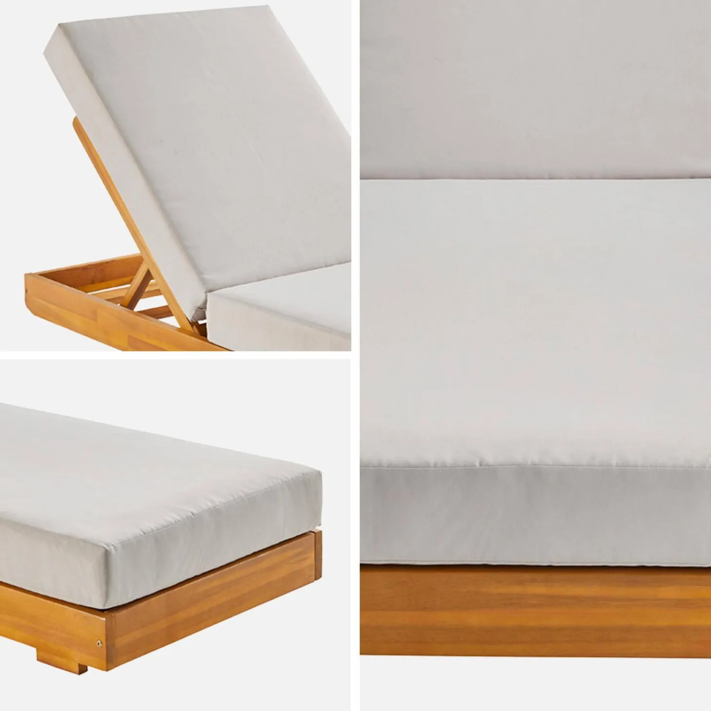 Acacia wood multi-position sun lounger with cushion