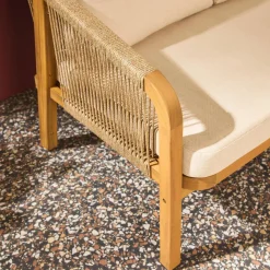 Acacia Wood 3-Seater Outdoor Sofa with Ropes and Fabric cushions