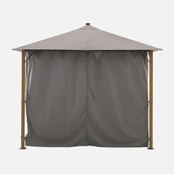 Aluminum gazebo 3x3m with wood effect, curtains, and LED