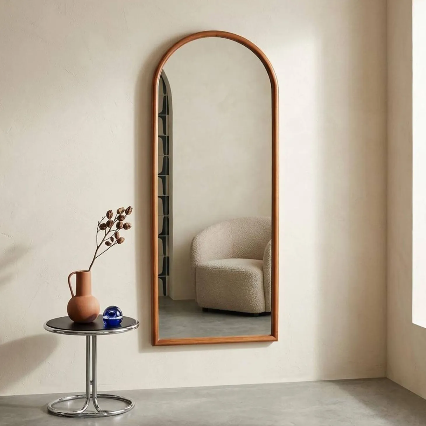 Arched wall mirror pine wood