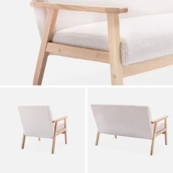 Armchair and love seat in boucle fabric and rubber wood