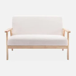 Armchair and love seat in boucle fabric and rubber wood