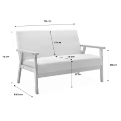 Armchair and love seat in boucle fabric and rubber wood