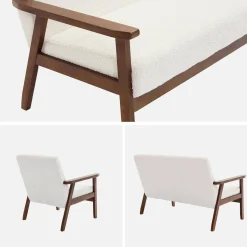 Armchair and 2-seater sofa in hevea wood