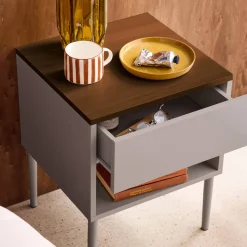 Bedside table metal with wood decor 1 door 1 niche
