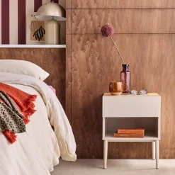 Bedside table metal with wood decor 1 door 1 niche