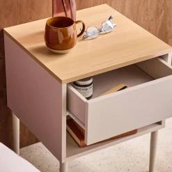 Bedside table metal with wood decor 1 door 1 niche