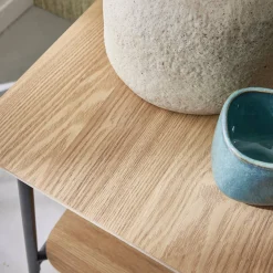 Bedside table with wood effect and a steel frame