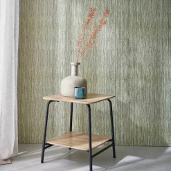 Bedside table with wood effect and a steel frame