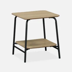 Bedside table with wood effect and a steel frame