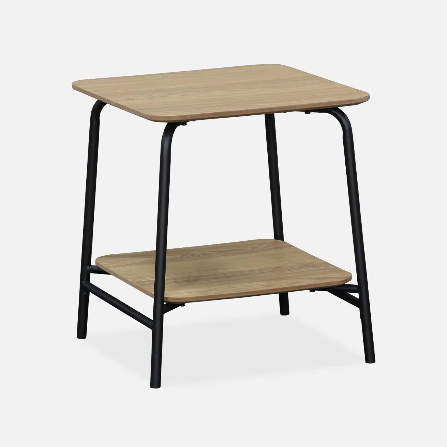 Bedside table with wood effect and a steel frame