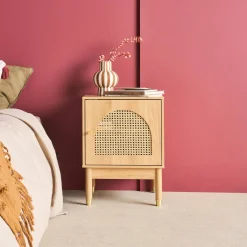 Bedside table wood and canework, 1 door