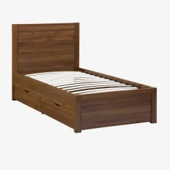 Bed with slatted base and headboard 90 x 190cm + 4 drawers wood decor