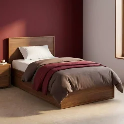 Bed with slatted base and headboard 90 x 190cm + 2 drawers wood decor