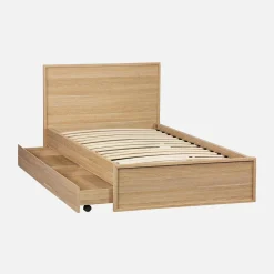 Bed with slatted base and headboard 90 x 190cm + 2 drawers wood decor
