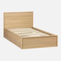 Bed with slatted base and headboard 90 x 190cm + 2 drawers wood decor