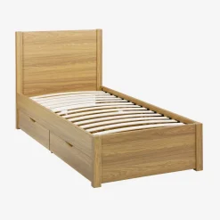 Bed with slatted base and headboard 90 x 190cm + 4 drawers wood decor
