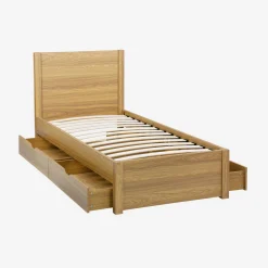 Bed with slatted base and headboard 90 x 190cm + 4 drawers wood decor
