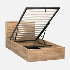 Bed with storage slatted base and headboard 90x190cm wood decor