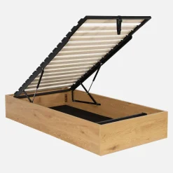 Bed with storage slatted base 90x190cm wood decor