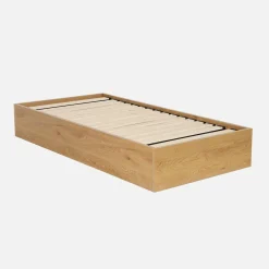 Bed with storage slatted base 90x190cm wood decor