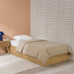Bed with storage slatted base 90x190cm wood decor
