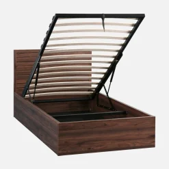 Bed with storage slatted base and headboard 90x190cm wood decor