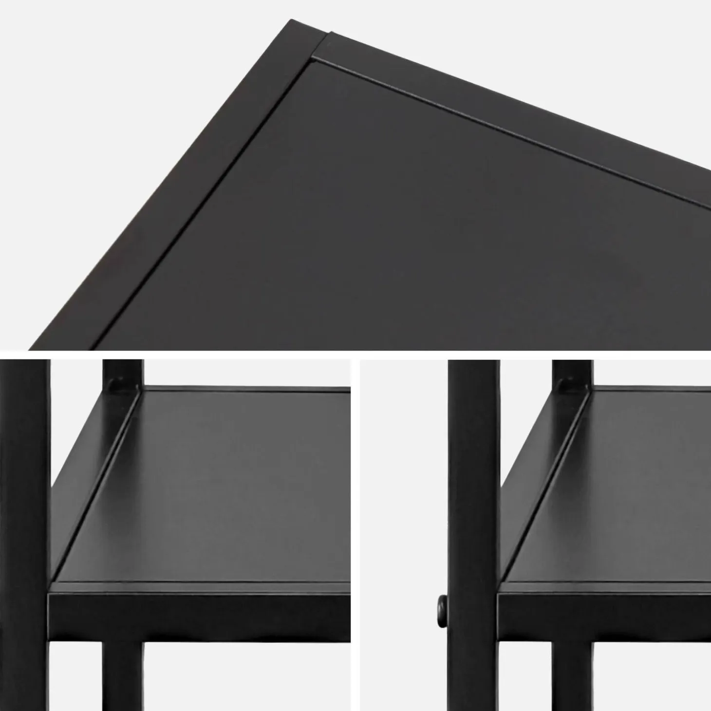 Black metal bedside table with shelf