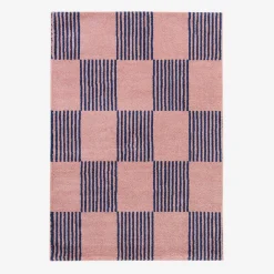 Blue and pink checkerboard indoor rug
