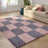 Blue and pink checkerboard indoor rug