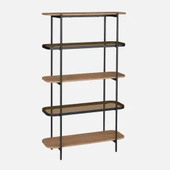 Bookshelf, glass, wood decor and metal, 5 levels