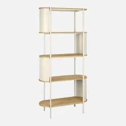 Bookshelf with curved metal and wood decor, 5 levels