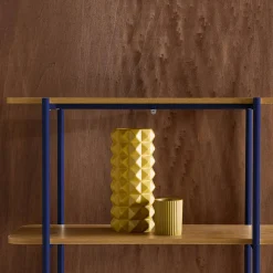 Bookshelf with curved metal and wood decor, 6 levels
